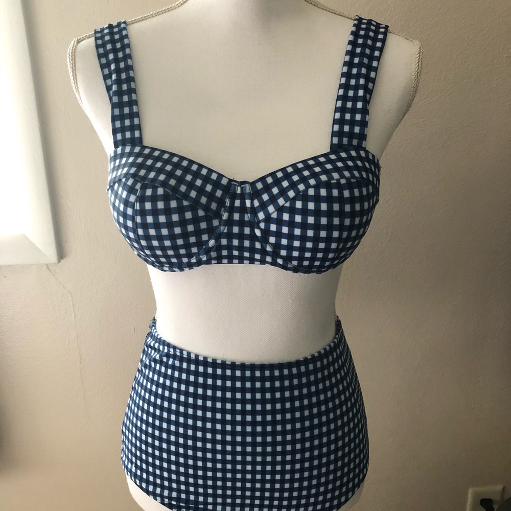 Blue and white bikini